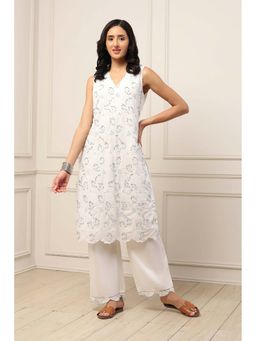 Biba - Women White Cotton Straight Kurta & Pant