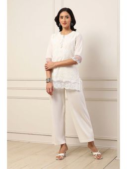 Biba - Women White Cotton Straight Kurti & Pant