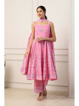 Biba - Women Pink Cotton Kalidar Kurta Pant with Dupatta