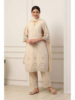Biba - Women Beige Cotton Straight Co-ord Sets