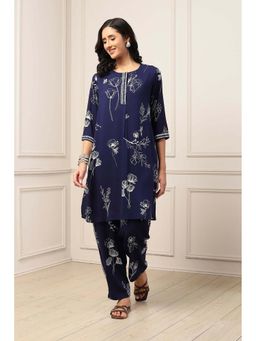 Biba - Women Blue Viscose Rayon Straight Co-ord Sets