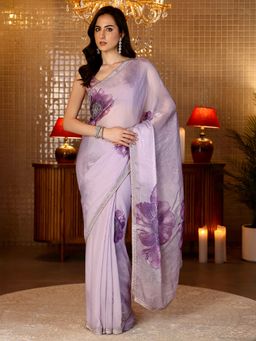 Libas - Lavender Floral Printed Saree With Blouse Piece