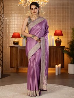 Libas - Lavender Embroidered Saree With Blouse Piece