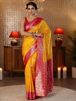 Libas - Yellow Floral Woven Design Saree With Blouse Piece