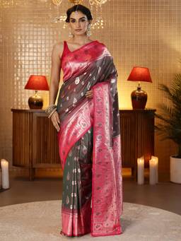 Libas - Green Paisley Woven Design Saree With Blouse Piece
