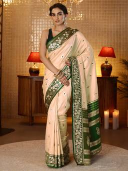 Libas - Beige Ethnic Motif Zari Woven Design Saree With Blouse Piece