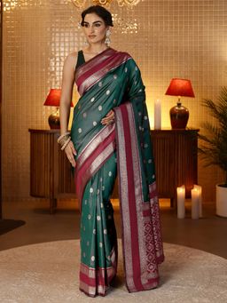 Libas - Green Ethnic Motif Zari Woven Design Saree With Blouse Piece