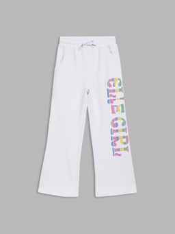 ELLE - Girls White Typography Fit And Flare Trackpant