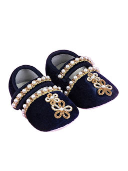 Coco Candy - Velvet Navy Blue Sandals in Pearl
