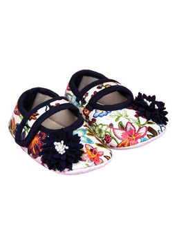 Coco Candy - Embroidered & Printed Floral Navy Blue & White Sandals