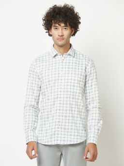 CRIMSOUNE CLUB - Men White Windowpane Checked Shirt