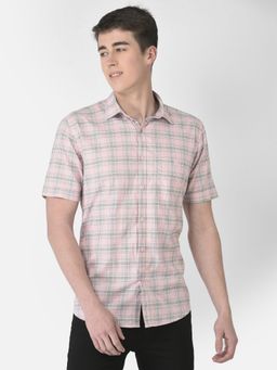 CRIMSOUNE CLUB - Men Light Pink Short-Sleeved Checked Shirt