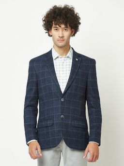 CRIMSOUNE CLUB - Mens Royal Blue Checkered Blazer