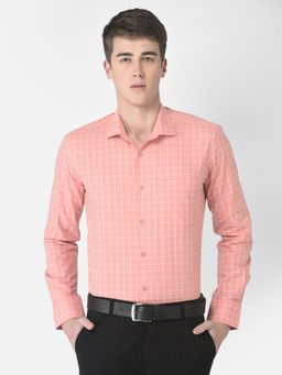 CRIMSOUNE CLUB - Men Peach Graph Checked Shirt