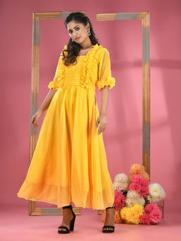 CHARUKRITI - Yellow Georgette Dress