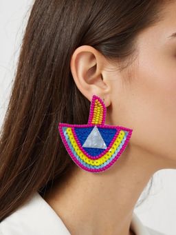 Digital Dress Room - Colourful Beaded Diwali Festive Earrings Diya Mirror Work Drop Design Earrings