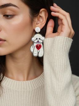 Digital Dress Room - Colourful Beaded Dog Heart Dangler Design Earring