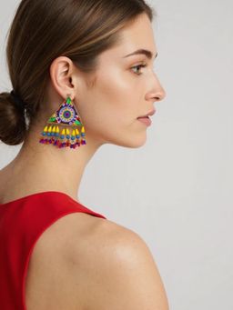 Digital Dress Room - Colourful Beaded Triangle Flower Drop Design Earring