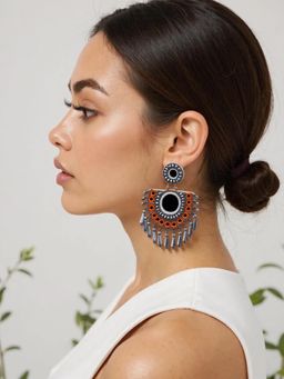 Digital Dress Room - Colourful Beaded Bohemian Mirror Work and Black Sparkle Design Earring