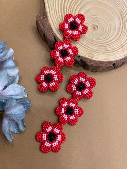 Digital Dress Room - Colourful Beaded Flowers Design Dangler Earring