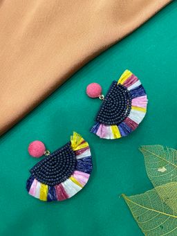 Digital Dress Room - Colourful Beaded Bohemian Half Round and Multi Tassel Design Earrings