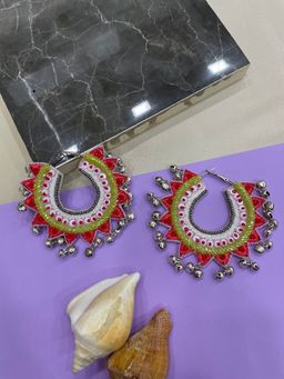 Digital Dress Room - Colourful Beaded Ghungroo and Tassel Hoop Chandbali Design Earrings
