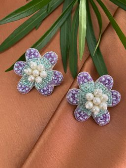 Digital Dress Room - Colourful Beaded Flower With Pearl Stud Earring