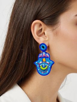 Digital Dress Room - Colourful Beaded Hamsa Evil Eye Design Drop Earring