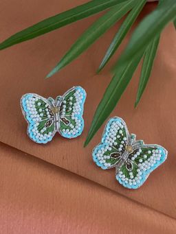 Digital Dress Room - Colourful Beaded Butterfly Design Stud Earrings