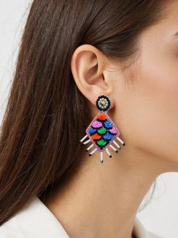 Digital Dress Room - Colourful Beaded Bohemian Abstract Design Drop Earring