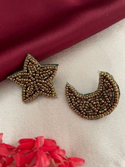Digital Dress Room - Antique Gold Mini Beaded Star and Moon Stud Earrings
