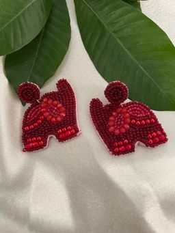 Digital Dress Room - Red Mini Beaded Elephant Design Stud Earrings