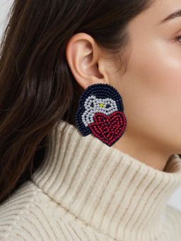 Digital Dress Room - Colourful Mini Beaded Penguin Heart Stud Earrings