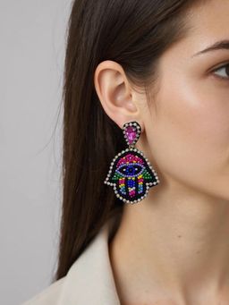 Digital Dress Room - Colourful Mini Beaded Evil Eye Hamsa Dangler Earring