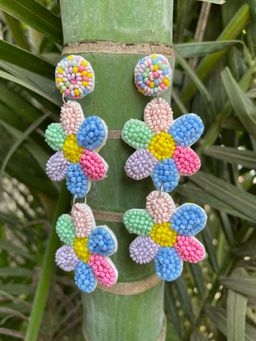 Digital Dress Room - Colourful Beaded Flower Design Dangler Earrings
