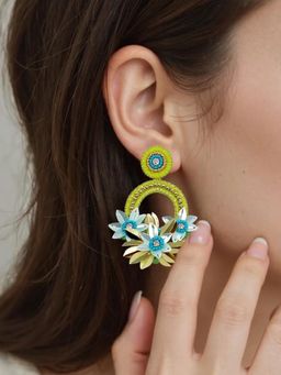 Digital Dress Room - Colourful Beaded Decorative Flower Dangler Earring