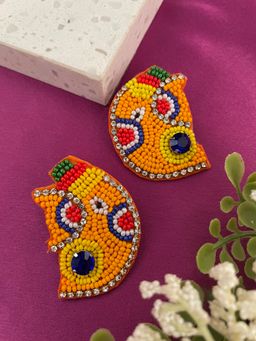 Digital Dress Room - Colourful Beaded Lord Ganesha Design Studs Earring