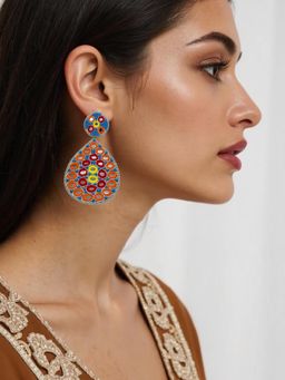 Digital Dress Room - Colourful Beaded Mirror Work Drop Dangler Design Earring
