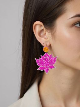 Digital Dress Room - Colourful Beaded Lotus Flower Design Dangler Earring