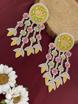 Digital Dress Room - Colourful Beaded Bridal Flower Design Dangler Earring