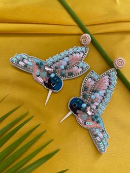 Digital Dress Room - Colourful Beaded Hummingbird Dangler Design Earring