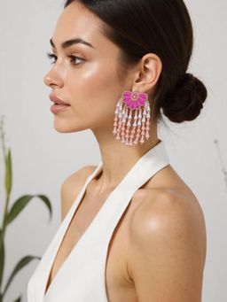 Digital Dress Room - Colourful Beaded Bridal Flower With Pearl Drop Earrings Earrings
