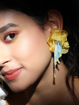 Sohi - Women's The Florelle Drop Earrings - Lemon Yellow and Sky Blue