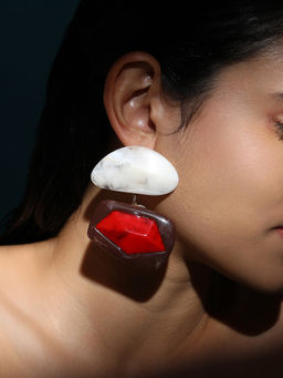 Sohi - Women's The Tanah Statement Drop Earrings - Ivory White and Crimson Red