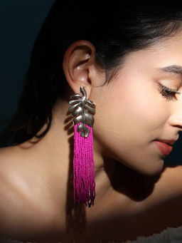 Sohi - Women's The Palm-Tasselle Drop Earrings - Fuchsia Pink