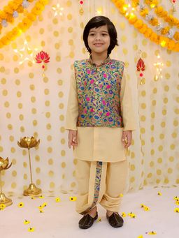 BownBee - Blue Poly Silk Regular Kurta With Dhoti With Jacket