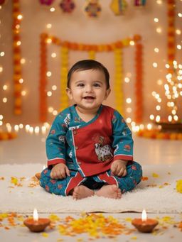 BownBee - Red Cotton Regular Dhoti With Kurta