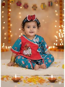 BownBee - Red Cotton A-Line Kurti With Dhoti & hairband