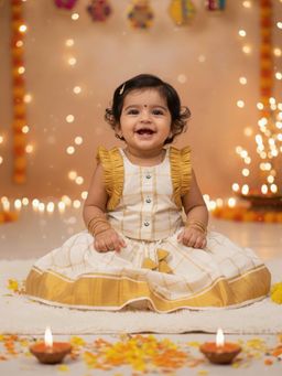 BownBee - Off White Cotton Flared Lehenga With Choli