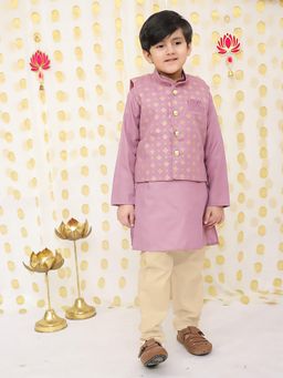 BownBee - Purple Cotton Regular Kurta With Nehru Jacket & Pyjama